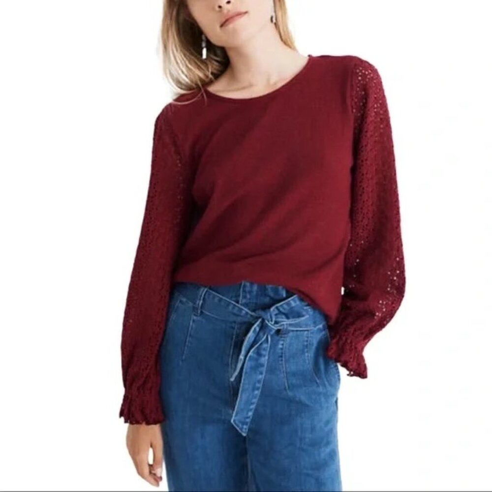 Madewell burgundy lace ruffle top